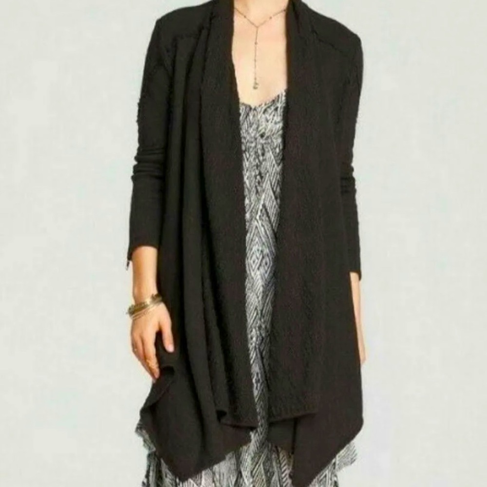 Free People Black Draped Open Front Cardigan